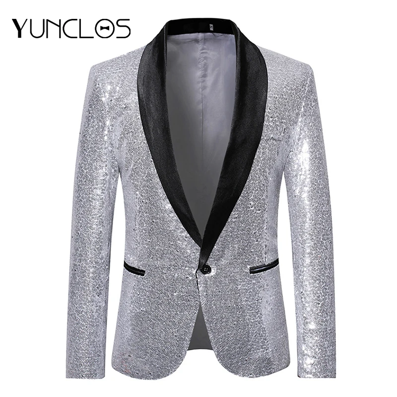 Мужской блестящий пиджак yunклос роскошный блейзер с принтом для свадебной
