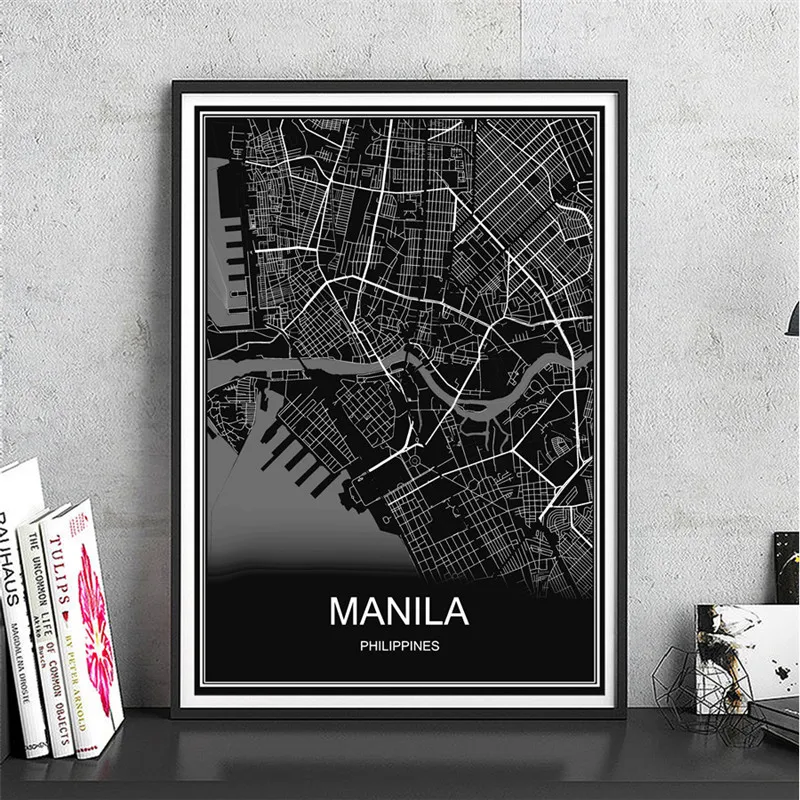MANILA Индивидуальные карта мира Ливерпуль современный город плакат абстрактный принт холст с покрытием бумага картина маслом гостиная кафе бар Декор - Цвет: MANILA