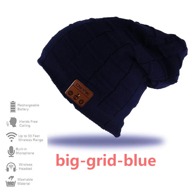 big-grid-blue Bluetooth шляпа мода беспроводной Bluetooth CHENFEC шапка с стереонаушники гарнитуры наушники Колонки микрофон лучшие подарки - Цвет: big-grid-blue
