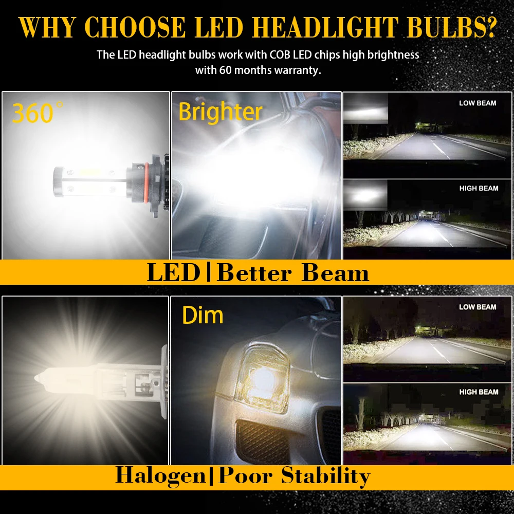 DIC 2 шт. яркий светодиодный H7 H4 фары 4 стороны 180 W 16000Lm H11 9005 HB3 9006 HB4 COB лампы для автомобильных фар 6500 к X6