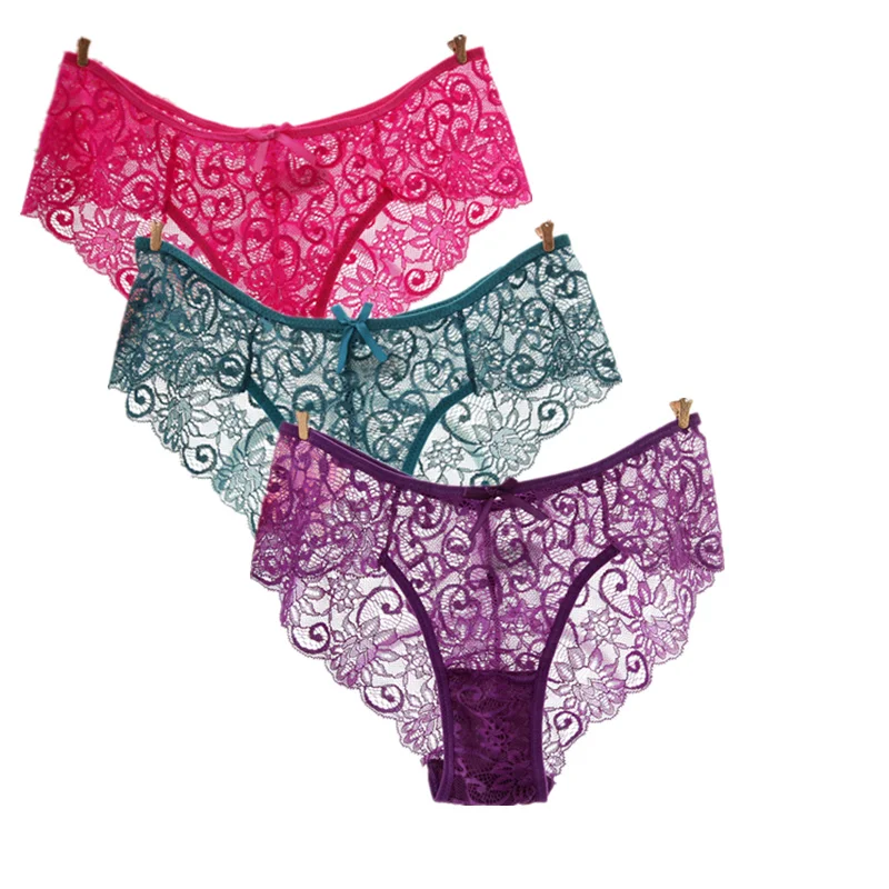 3 шт./лот плюс размер кружевное женское нижнее белье полые Трусы со средней