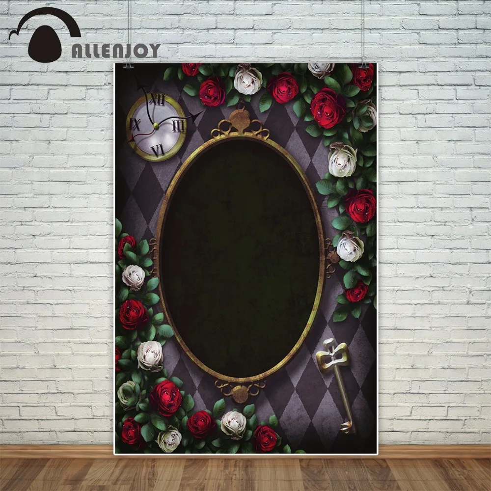 Allenjoy фон для фотосъемки Алиса красные розы Шахматы Часы ключ Сказочный