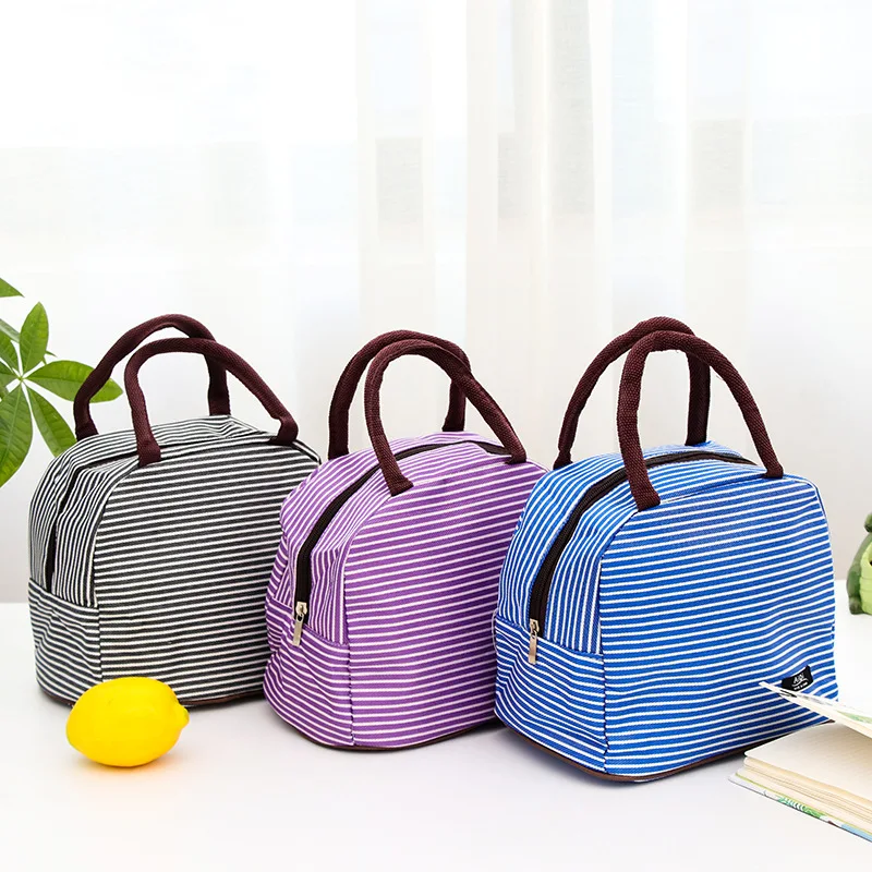 Новый Полосатый Ланч бокс с ручкой изолированный женский для кемпинга контейнер