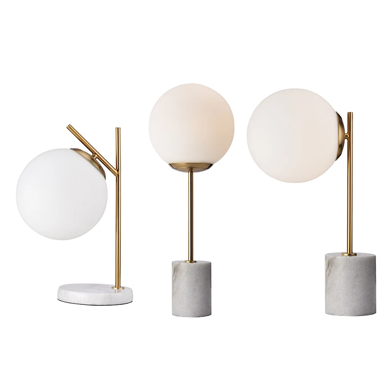 

Nordic Glass Ball Marble Base Table Lamps Bedroom Bedside Study Desk Lights Modern Decorative Living Room Home Deco Fixtures
