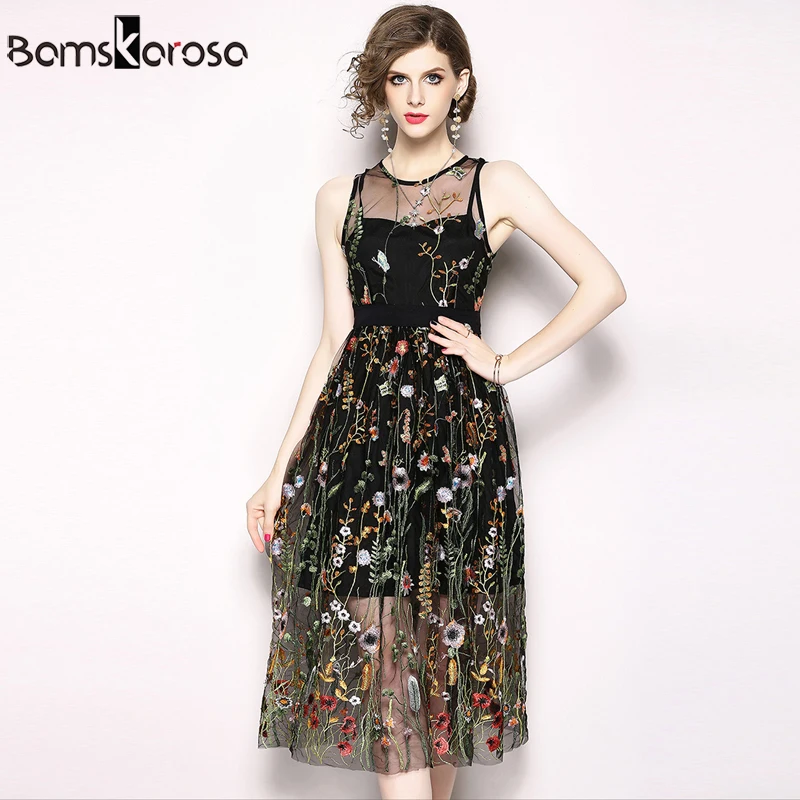 Летнее богемное платье 2019 женское Брендовое стильное Сетчатое Цветочное с