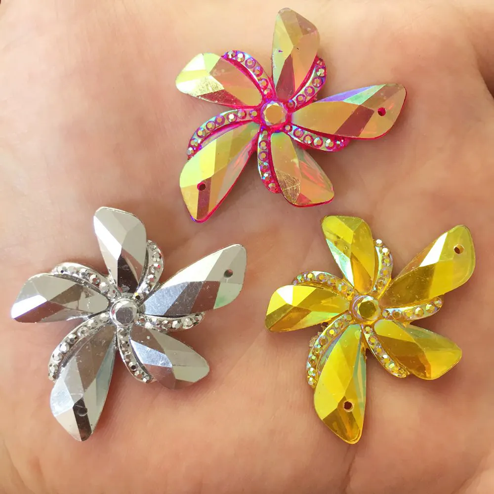 New 6pcs AB Resin Heteromorphic flower FlatBack rhinestone Wedding DIY scrapbook 2 hole Ornaments crafts PF425 | Украшения и