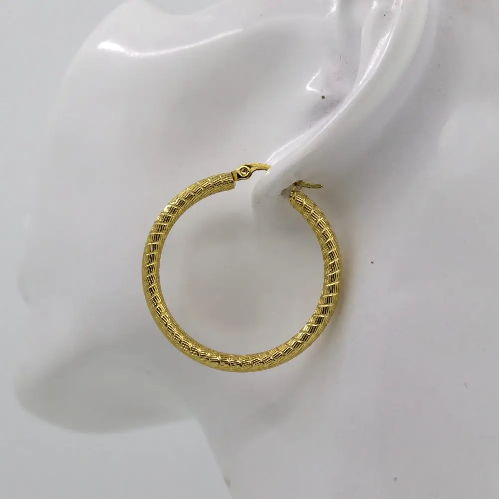 Fashion Jewelry Size 30mm Gold Colour High Quality Fancy Round Circle Hoops Trendy Stainless Steel Hoop Earrings for Women | Украшения и