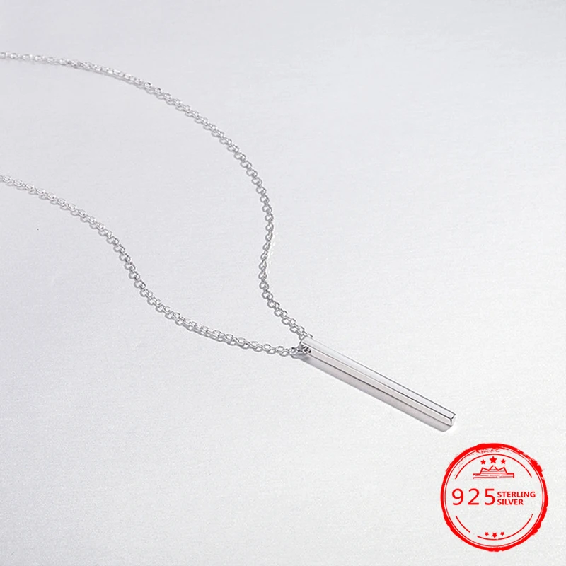 

925 Sterling Silver Simple Trendy Long Bar Pendant Necklace Jwelry for Women