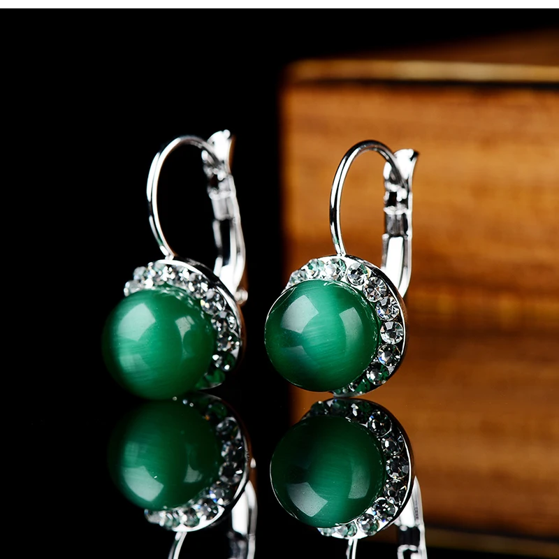 Круглые Шарики с Австрийскими Хрусталями Серьги Для Женщин Зелёные Опал