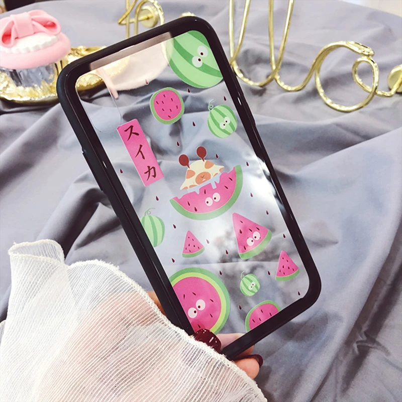 WMZSUCC Watermelon Lemon Anti-Scratch Tempered Glass Phone Case For iPhone X Back Cover for 8/ 6S 7 Plus |