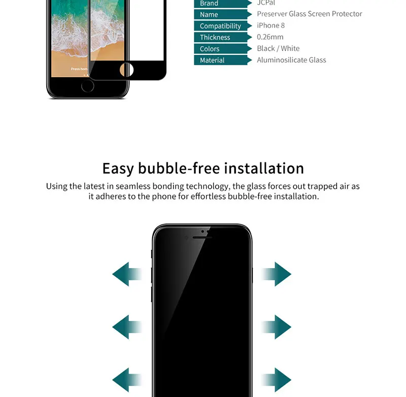 Jcpal Presever стеклянный протектор экрана для iPhone 8/7 с уровнем 9 H Защита от царапин против отпечатков пальцев легко установить 51423