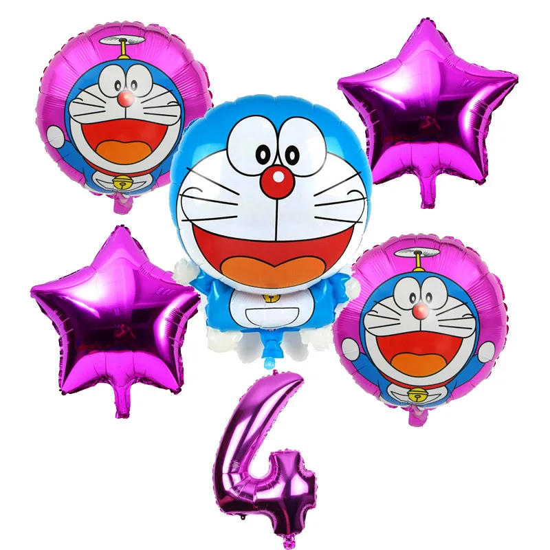 14 шт./лот мультфильм Doraemon воздушные шары из фольги День Рождения украшения 16 дюймов синий и розовый номер и точка латекса много детские игрушки - Цвет: 6pcs