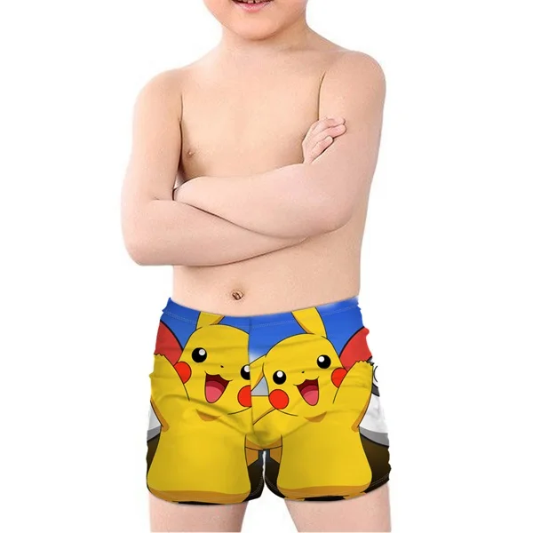THIKIN Amine Cute Cartoon Pokemon Pikachu Print Kids Boys' Swimming Trunks Summer Beachwear Children Swimsuits Elastic - Цвет: HMF821Z55
