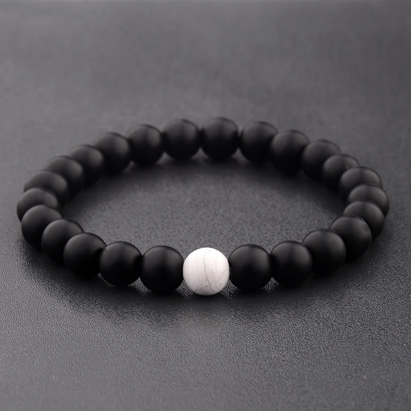 Amader Charm браслет для пары Classic натуральный камень белый и черный инь янь из бисера
