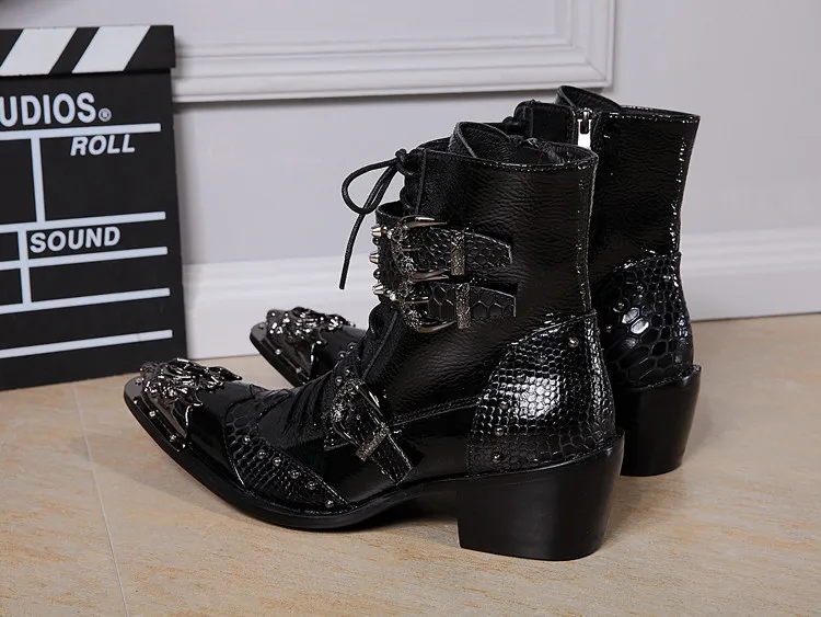 Большие размеры 2016 г. кожаные мужские полусапожки ковбойские сапоги с высоким