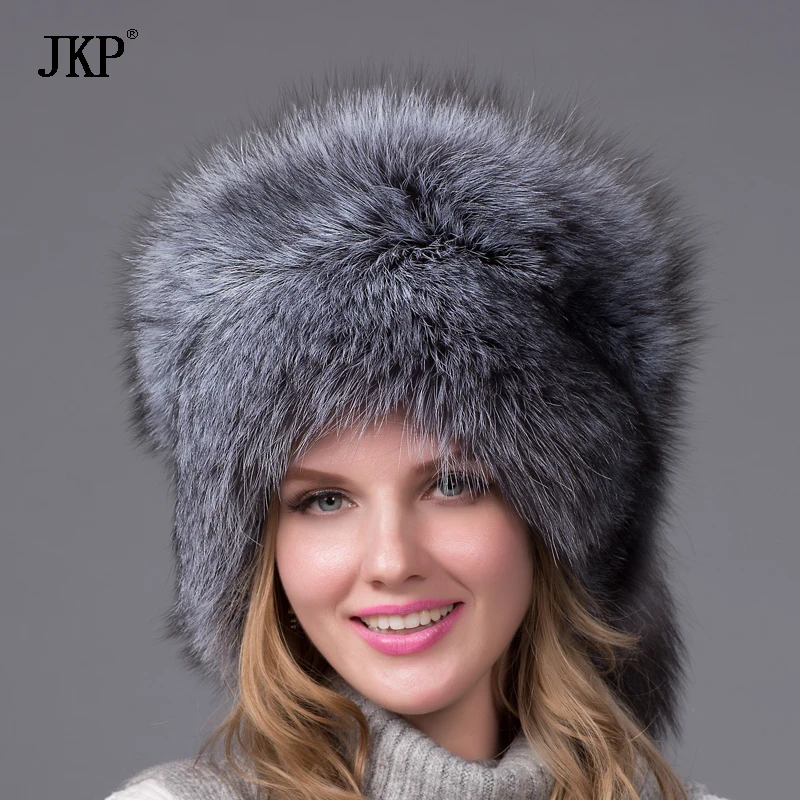 Женская шапка JKP из натурального Лисьего меха на осень и зиму модная большого