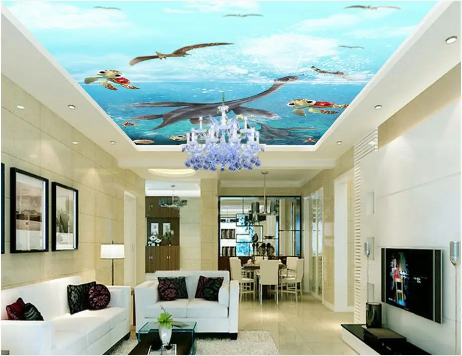 Пользовательские 3d потолочные обои черепаха с динозаврами для стен 3 d фрески