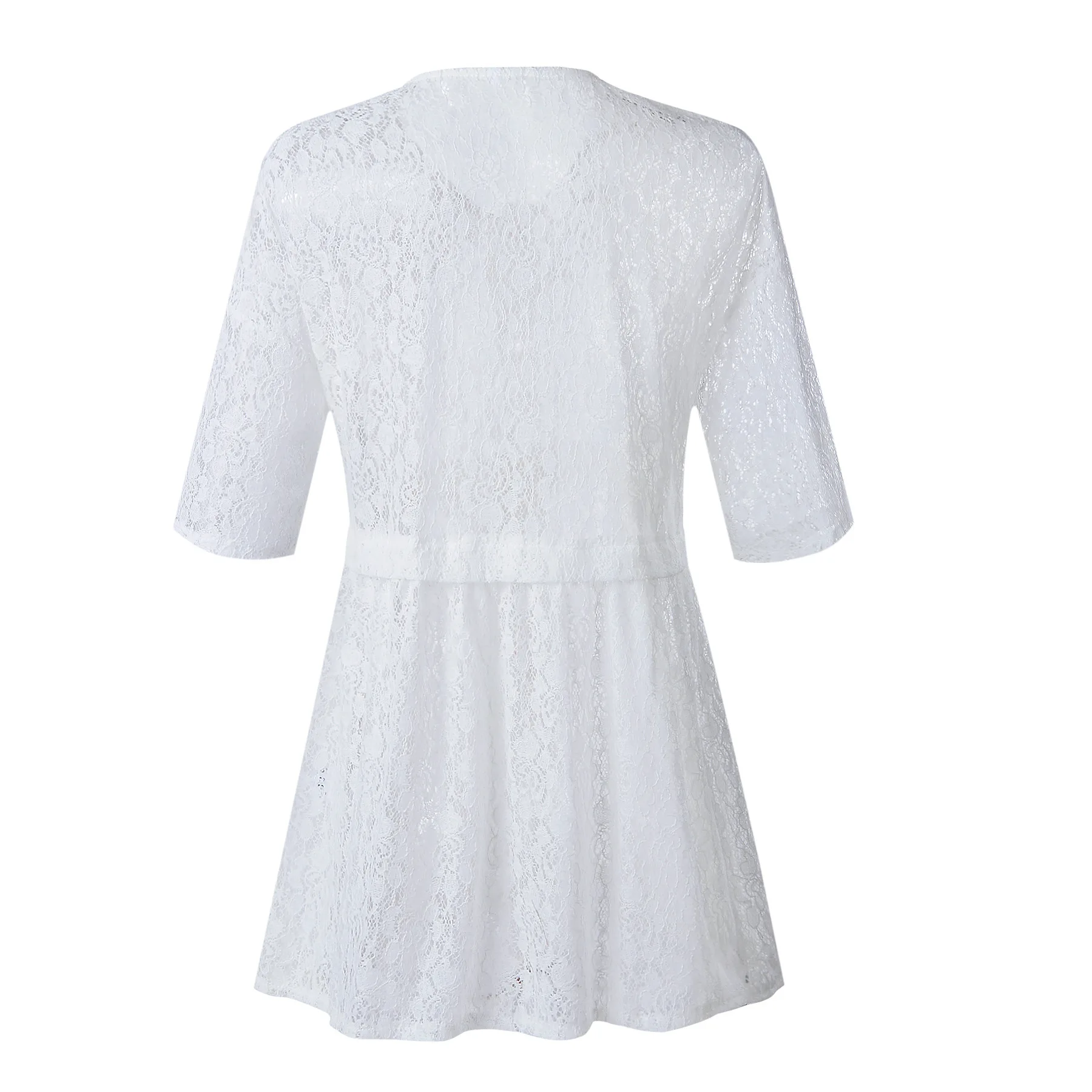 S-5XL Plus Size T Shirt Women 3/4 Sleeve Solid Black White Tops Casual V Neck Hollow Out Loose Lace T-shirts Summer Tshirt | Женская
