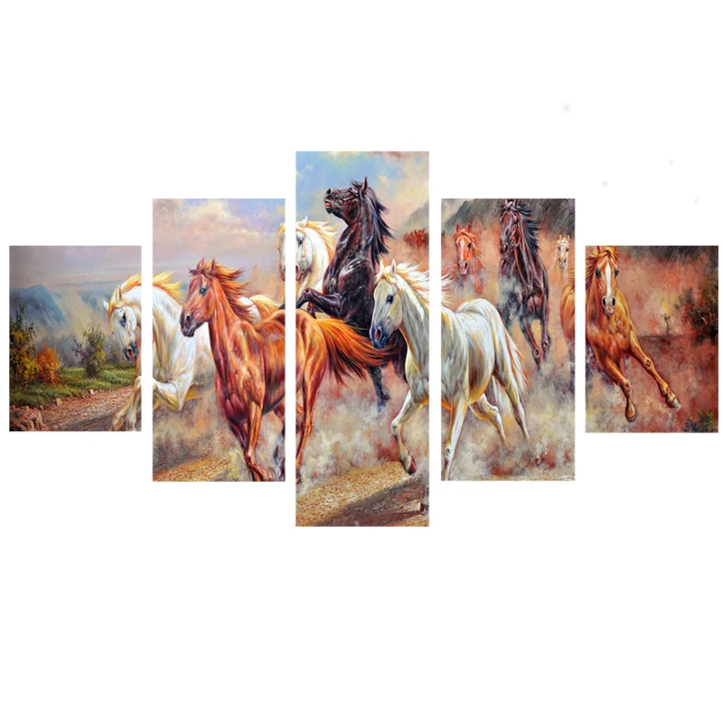 2017 Куадрос Decoracion Unframed 5 панелей холст печати живопись Современная Бег Лошадь