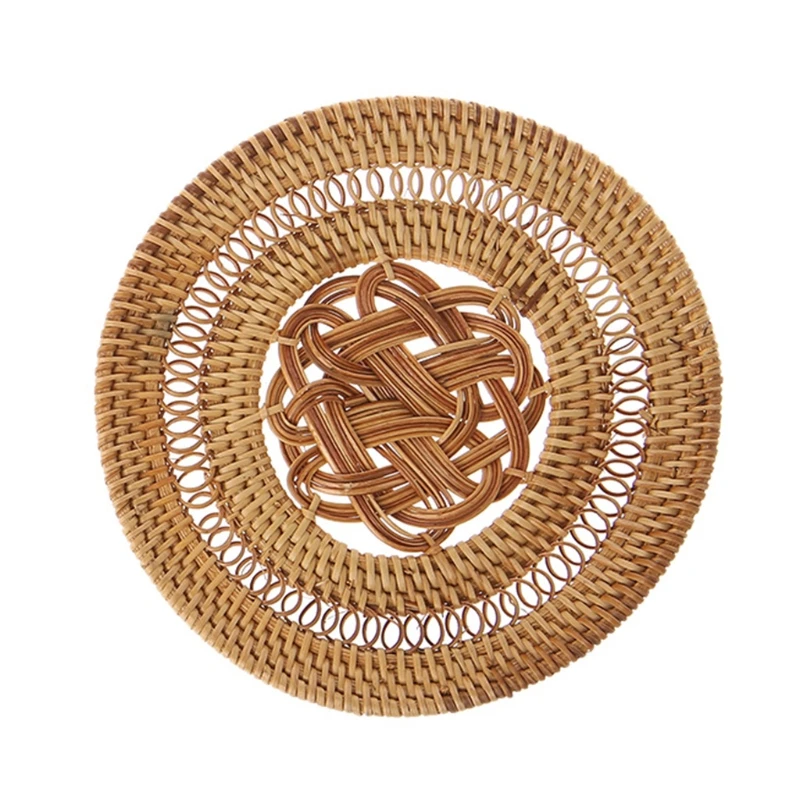 

Hot Sell OOTDTY Vintage Rattan Weaving Coaster Placemat Cup Mats Pad Drink Tea Table Mat Kitchen Tool