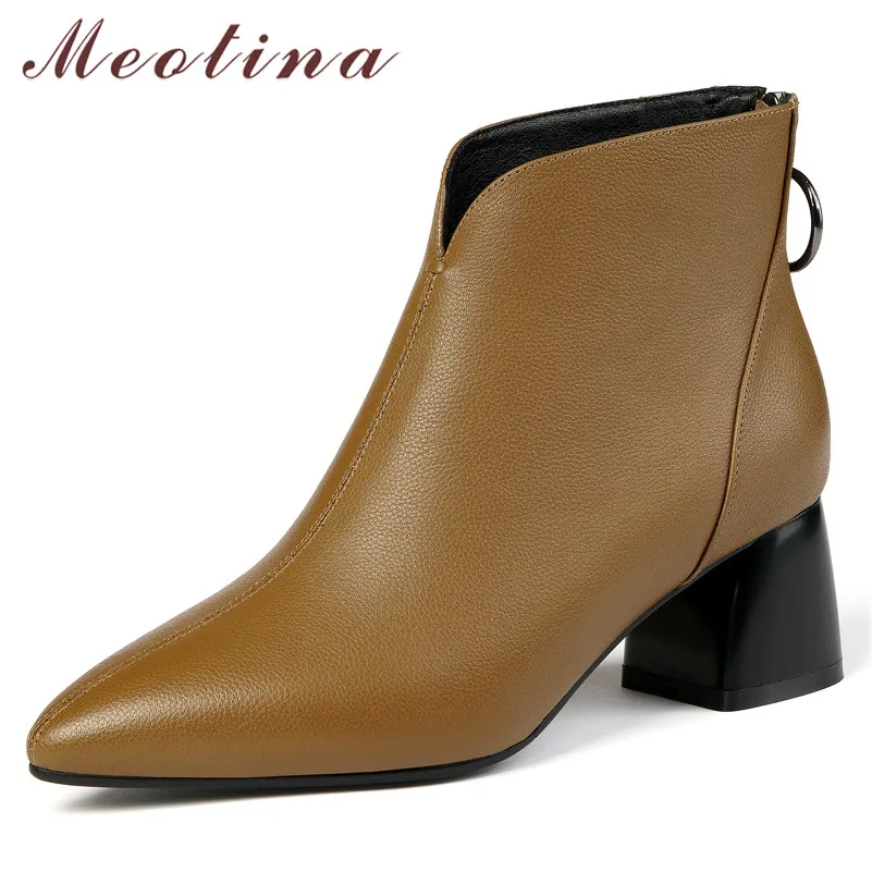 Женские ботильоны на молнии Meotina осенне зимние полусапожки из натуральной кожи с
