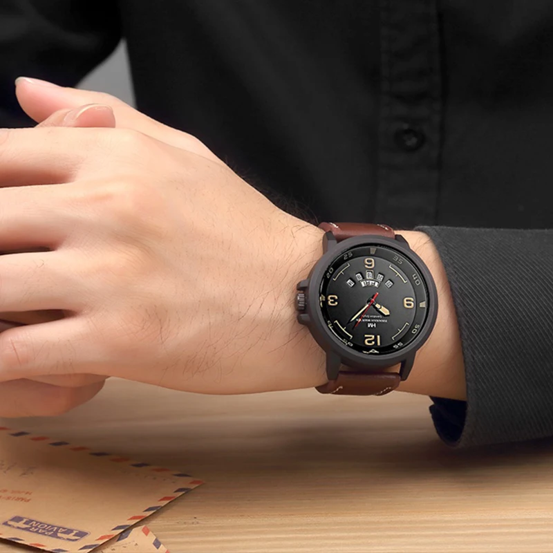 Топ люксовый бренд часы мужские Неделя дисплей reloj кожаные Наручные часы армейские военные reloj hombre мужские часы relogio masculino
