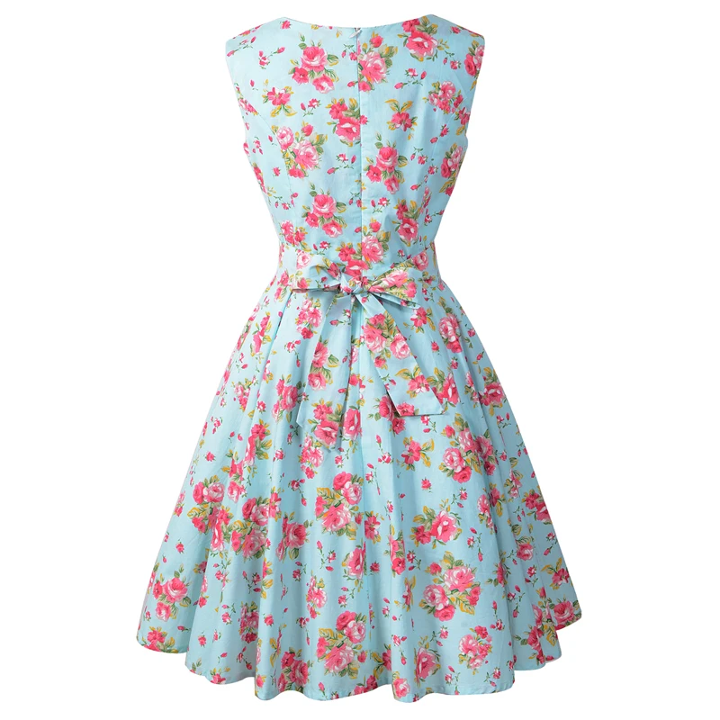Chicanary Floral Printed Vintage Dresses Sleeveless Audrey Hepburn Ladies O-Neck Party Swing Dress Plus Size Vestidos | Женская одежда