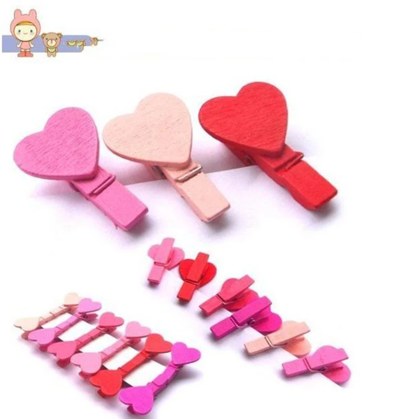 6 цветов Творческие деревянные прищепки любовь памяти Mini любящее сердце 12