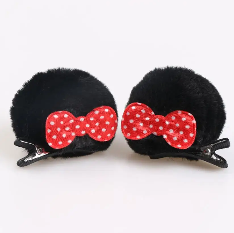 17 2Pcs Solid cat ears hairpins Sequins ears hair clips cute rabbit ears shape barrettes girls Bow hair accessories headdress J52 - Цвет: 17