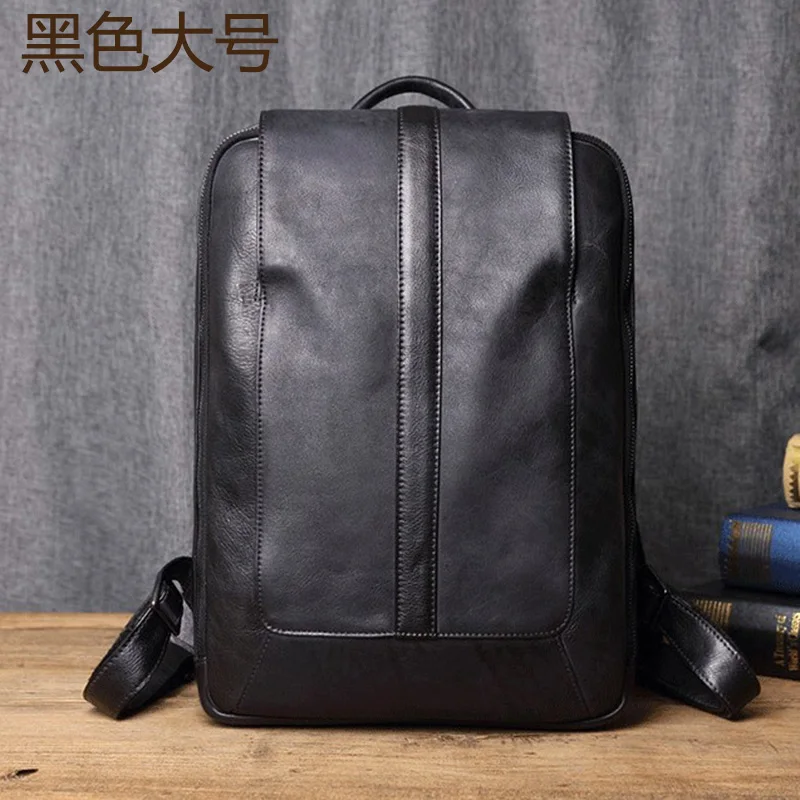 Black Small HANSOMFY, мужской рюкзак из натуральной кожи, Повседневный, 14 дюймов, 15,6 дюймов, сумка для ноутбука, Ретро стиль, деловая мужская сумка, винтажная, Школьная, дорожная, Наплечная Сумка - Цвет: Black Small