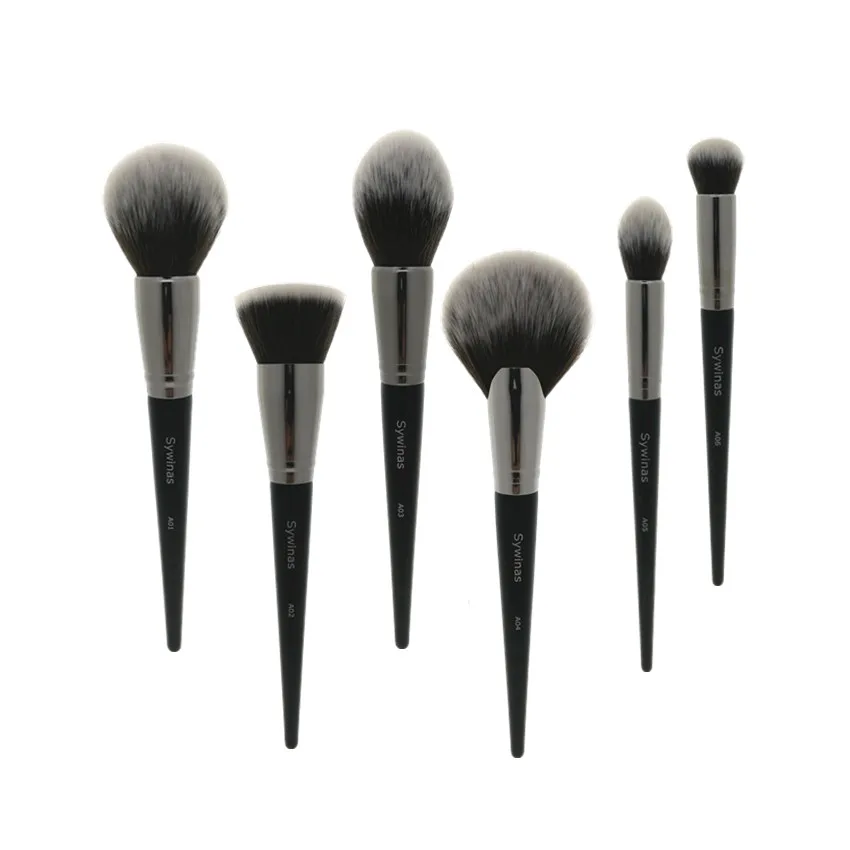 6pcs brush set Sywinas, 6 шт., набор профессиональных кистей для макияжа, кисть для растушевки лица, пудра, основа, косметика, контур, кисти для макияжа - Handle Color: 6pcs brush set