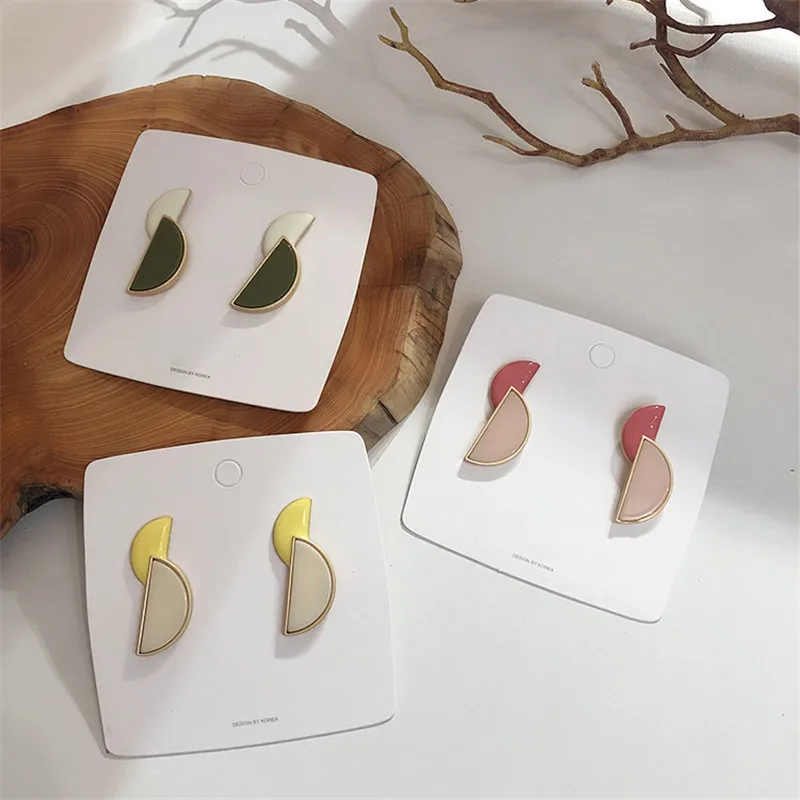 Серьги-гвоздики в Корейском стиле с полукруглыми геометрическими фигурами