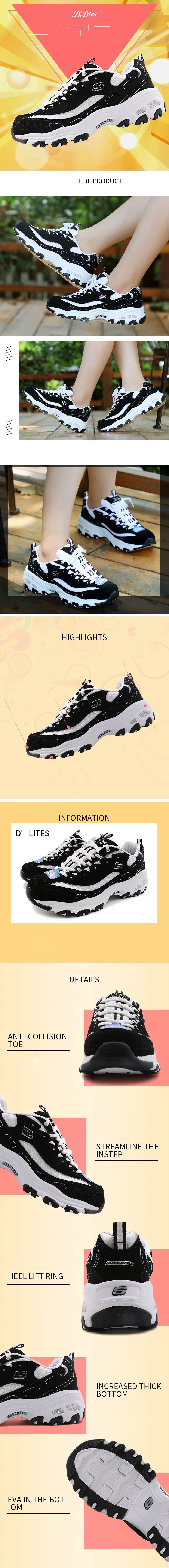 Skechers Shoes Woman D'lites Casual Shoes Woman Platform Comfortable Breathable Shoes Sneakers Basket Femme Krasovki 11422-BKW