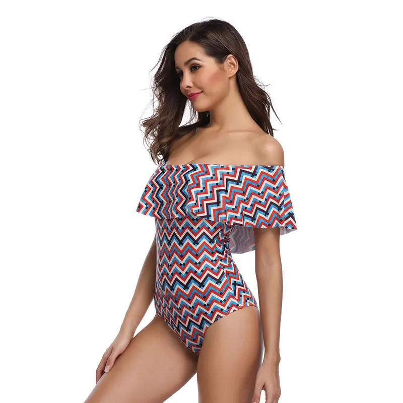 2019 цельный купальник женский Сексуальный Геометрический полихромовый купальный
