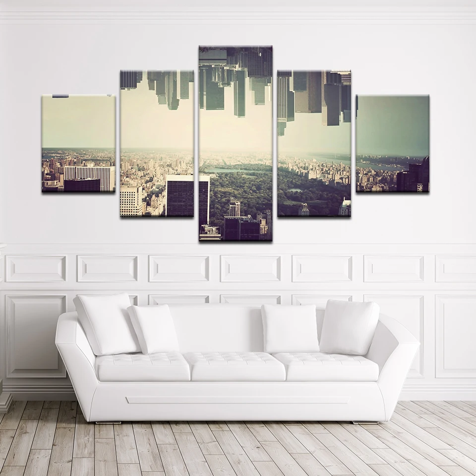 5 шт. Холст Искусство перевернутое здание оживленный город вечерний постер