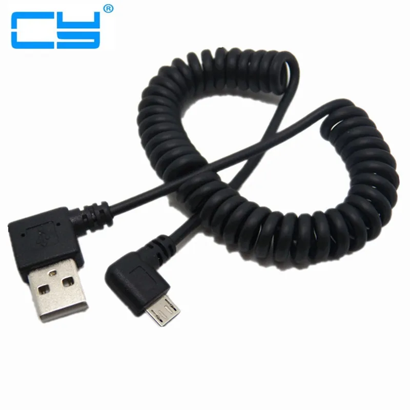 

90 degree right double elbow micro usb male charge data cable bend left retractable spring line for Samsung Android Mobile phone