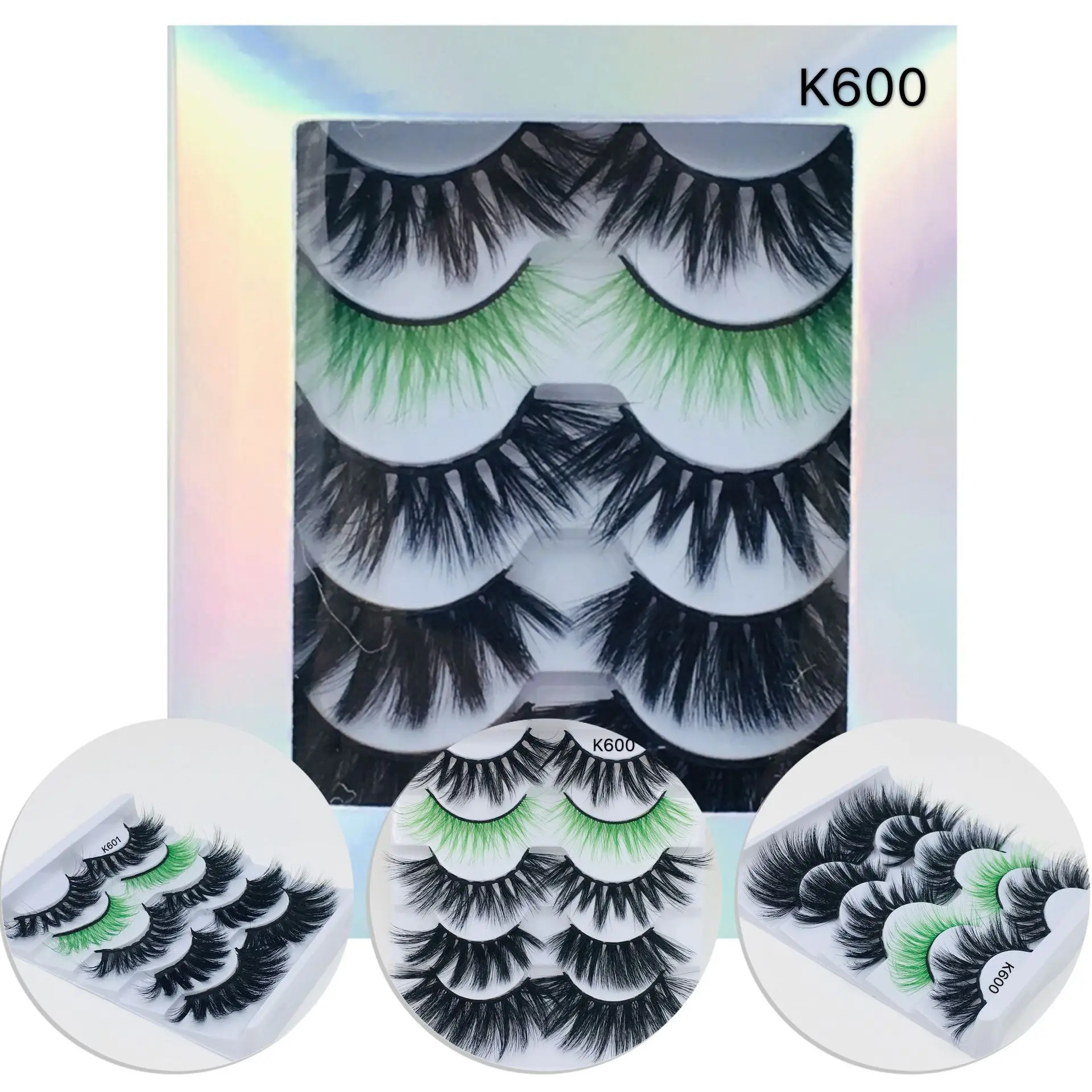 

5 Pairs Colored Black 3D Mink Hair False Eyelashes Criss-cross Wispy Cross Fluffy 25mm Lashes Extension Handmade Eye Makeup Tool