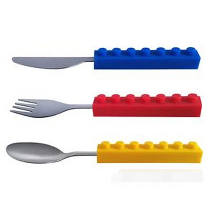 Лего нож и вилка три набора кирпичей силикона нержавеющей стали Портативный для