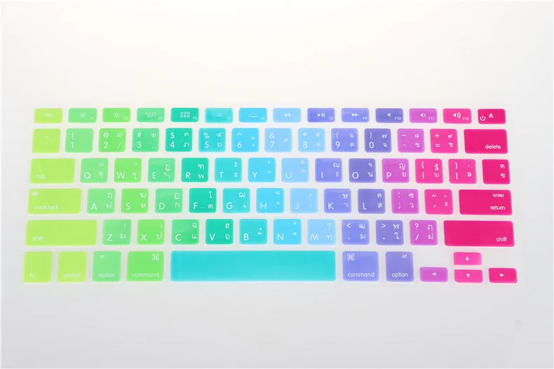 US Thai Русская испанская цветная силиконовая клавиатура, кожный чехол для macbook air 13 pro 13 15 17 retina Rainbow Protector US, евромакет - Цвет: US Thai