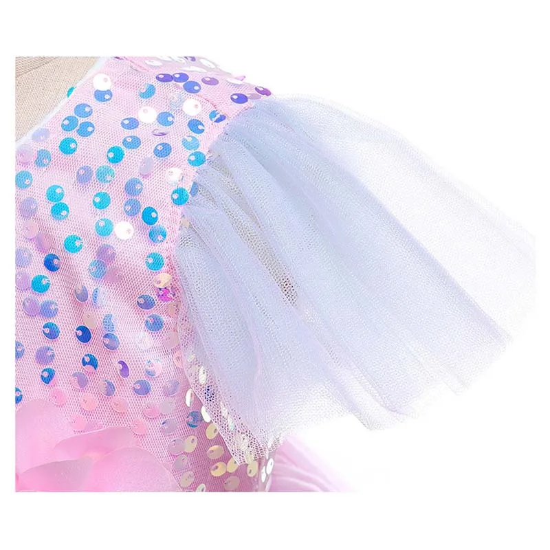 Летнее платье с рукавами-воланами для девочек элегантное кружевное принцессы