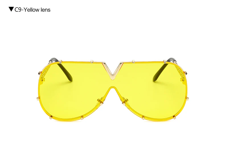 Yellow Lens DesolDelos Лидер продаж Новое поступление V большие солнцезащитные очки Для женщин Брендовая Дизайнерская обувь Для мужчин Роскошные зеркальные солнцезащитные очки без оправы - Цвет линз: Yellow Lens