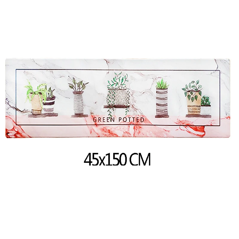 PVC Leather Rubber Kitchen Rugs Blue Cactus Flower Carpets Washable Non-slip Hallway Mat Durable Comfort Anti Fatigue Rug Runner - Цвет: B-45X150CM