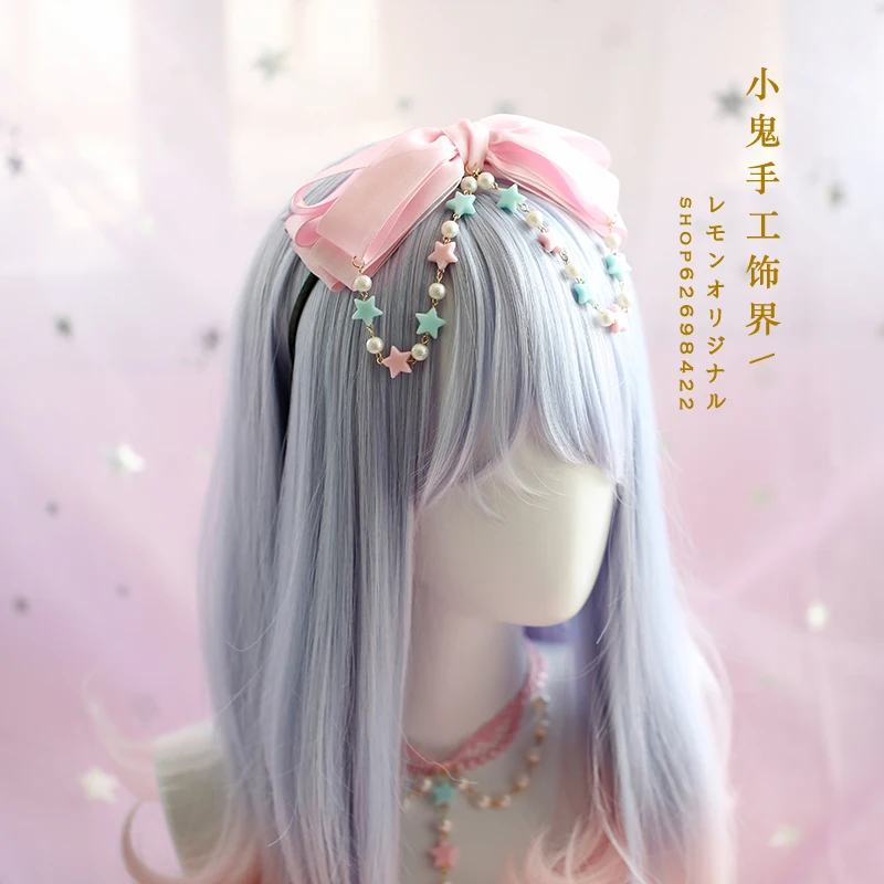 Headband Японский милый бант, мягкая головная повязка для сестры, головной убор в стиле Лолиты, Повседневная простая повязка для головы, головной убор с боковым зажимом и звездами - Цвет: Headband