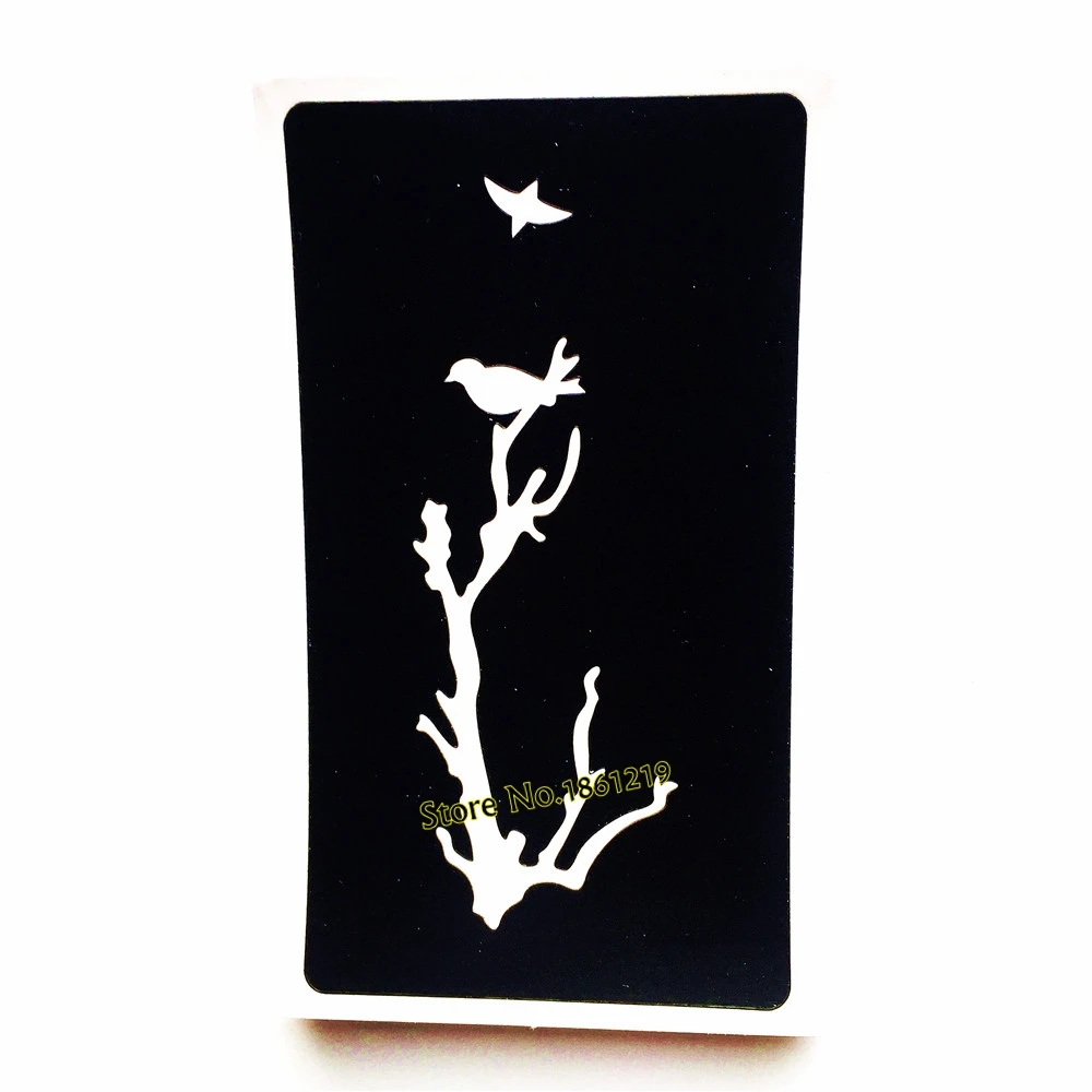 Ветка дерева с птицами дизайн поддельная хна шаблон татуировки для женщин Макияж