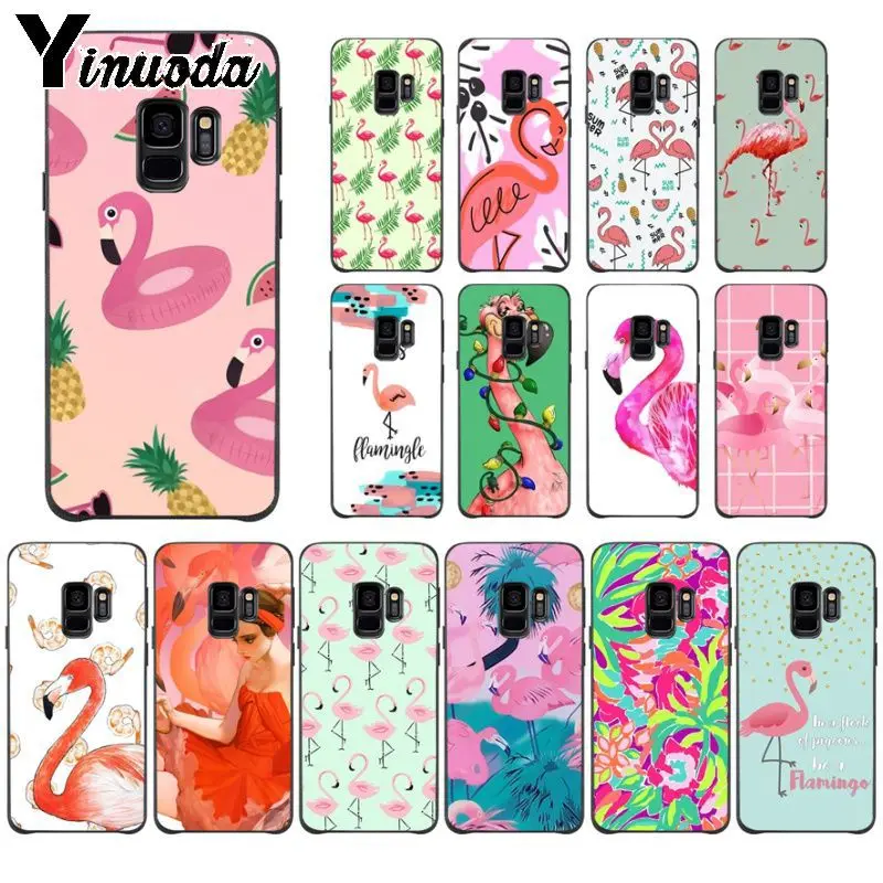 Yinuoda цветной мягкий силиконовый черный чехол для телефона с фламинго Samsung Galaxy s9 s8