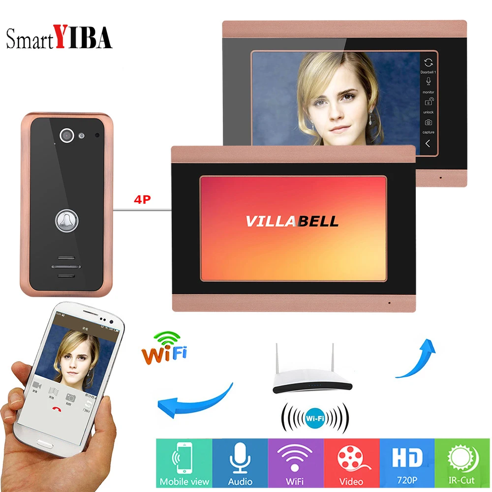 SmartYIBA видео дверной звонок Wifi 2 монитора Беспроводная Система домофона