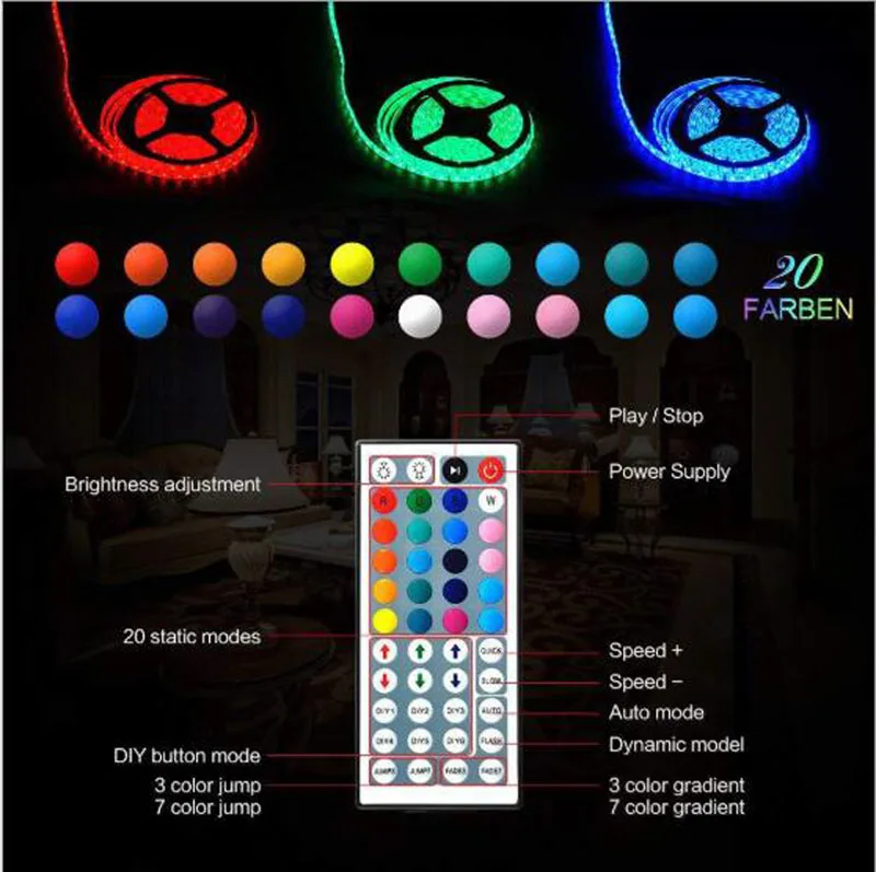 5 м 10 Светодиодная лента 5050 300SMD RGB Гибкая Автомобильная атмосферная декоративная