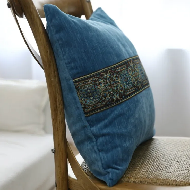Embroidered Velvet Cushion Cover Blue / Green Grey Color Pillow Case 45*45cm 60x60cm Sofa Covers Decorative funda cojin | Дом и сад