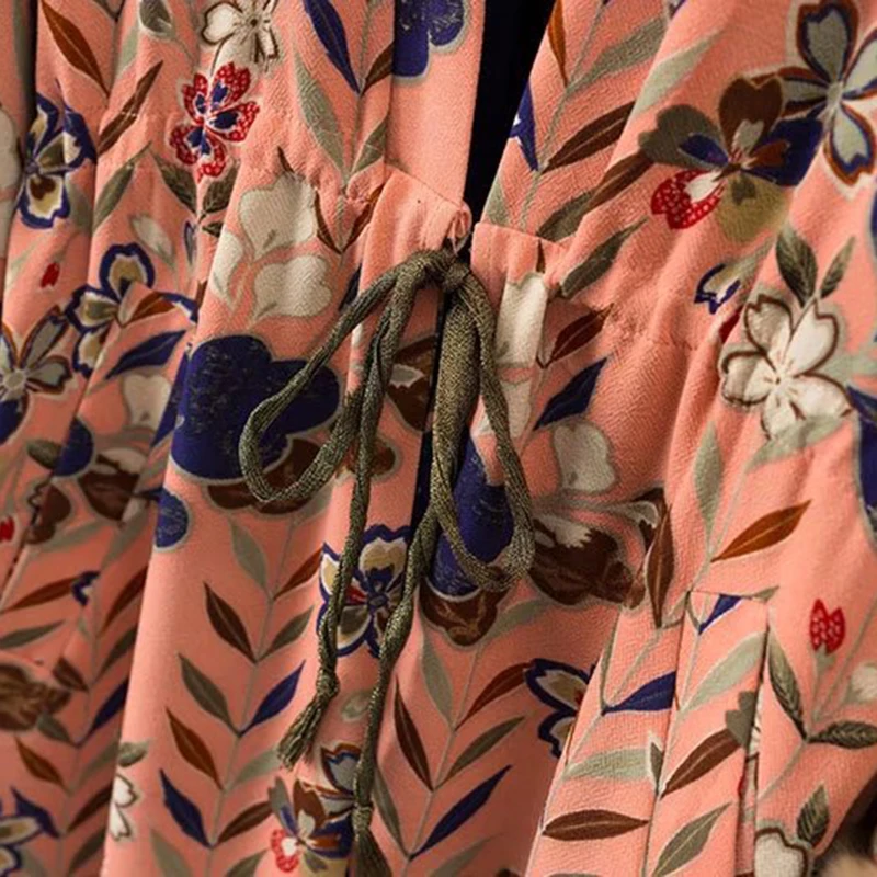 JuneLove 2018 Autumn Long Coat Women Floral Print Sashes Casual Fashion Faux Fur Patchwork Sleeve Outwears Tops | Женская одежда