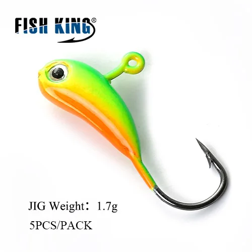 FISH KING 5 шт./pcak, приманки для подледной рыбалки, крючок с головой джига, 8 цветов, четыре комплекта, 1,2 г, 1,6 г, 1,7 г, мини-свинцовые зимние рыболовные снасти - Цвет: 102-1.7g-007